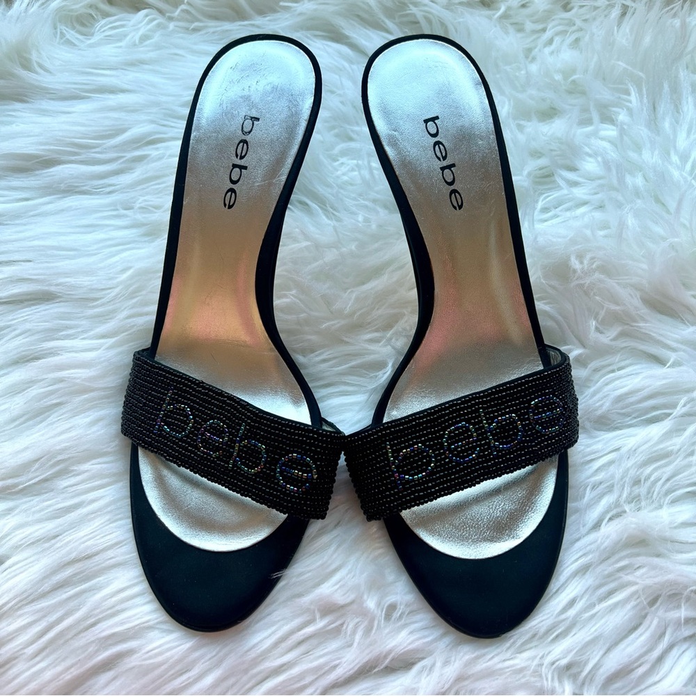 bebe Vintage Black Beaded Heels, Size 7.5